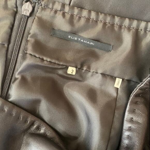 Elie Tahari Chocolate Brown Leather Pencil Skirt Size 2 - Picture 4 of 4